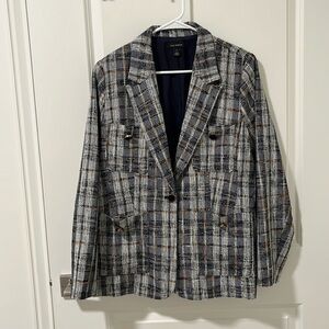 Navy plaid blazer.